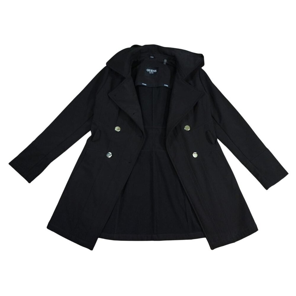 Guess Womens Black Vintage-Inspired Peacoat Coat Hood Gold Buttons Size M. NWOT